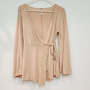 Free People Pink Coral Wrap Bell Long Sleeve Top